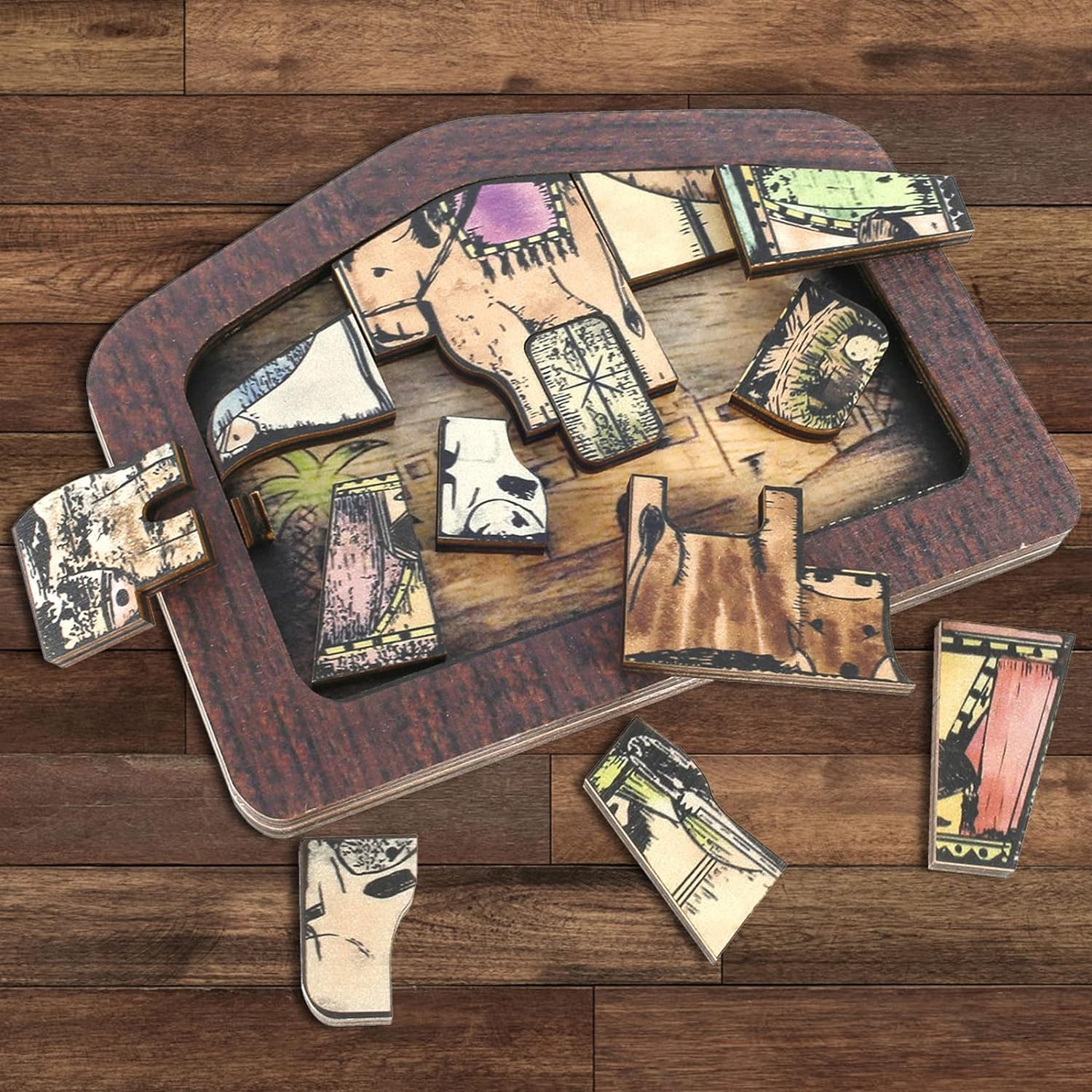 1 Stuk - Houten Jezus Puzzel Standbeeld, Kerstpuzzel met Houtgebrand Ontwerp, Jezus Puzzels, Kerststal Set, Legpuzzel Spel voor Volwassenen en Kinderen, Huisdecoratie, Verjaardagscadeau Geschenken (Klein 7.9 x 5.9