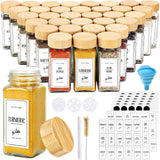 36 Stuks Glazen Kruidenpotjes 112ml – Vierkante Specerijpotten Met Bamboe Deksel &amp; 3 Soorten Strooidoppen – Kruidenpot Set Met 150 Labels, Vulpipetten &amp; Pen – Luchtdichte Glaspotjes Voor Kruidenrek, Lade, Organiser Of Keukenopslag