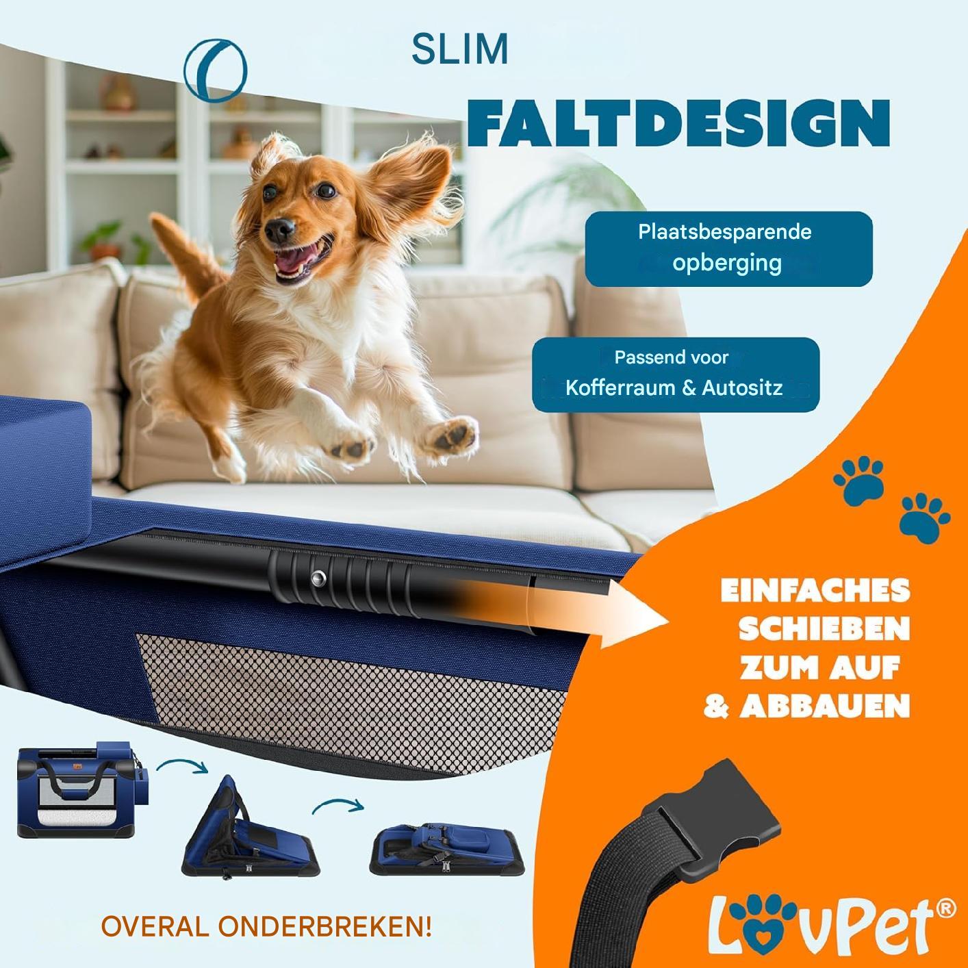 KESSER® Opvouwbare Hondenbox - Transportbox voor Huisdieren - 91,4 x 63,5 x 63,5 cm - Navy Blauw - Inclusief Handvatten en Wasbare Binnenvoering