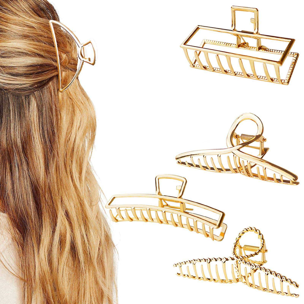 4 Stuks - Grote Gouden Haarklemmen voor Dik Haar - Metalen Kruis Klauwklemmen - Antislip Banaanklemmen met Frans Ontwerp - Haaraccessoires voor Vrouwen en Meisjes