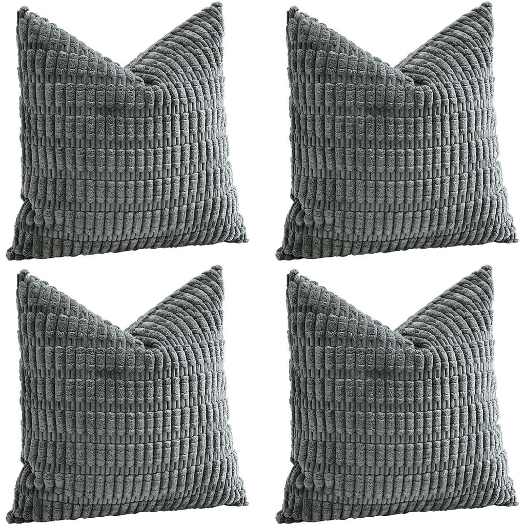 Set van 4 Kussenhoezen - Corduroy - 45 x 45 cm - Zacht en Duurzaam - Verborgen Rits - Decoratief voor Woonkamer, Slaapkamer, Sofa en Meer - Donkergrijs