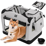 Opvouwbare Honden Transportbox 70 x 52 x 52 cm - Draagtas voor Hond of Kat - Stoffen Reistas met Stalen Frame - Dierentransporttas met 3 Deuren en 2 Ramen - Incl. TPE Lekbak en Accessoiretas - Grijze Vouwbare Draagbox voor Auto of Thuis