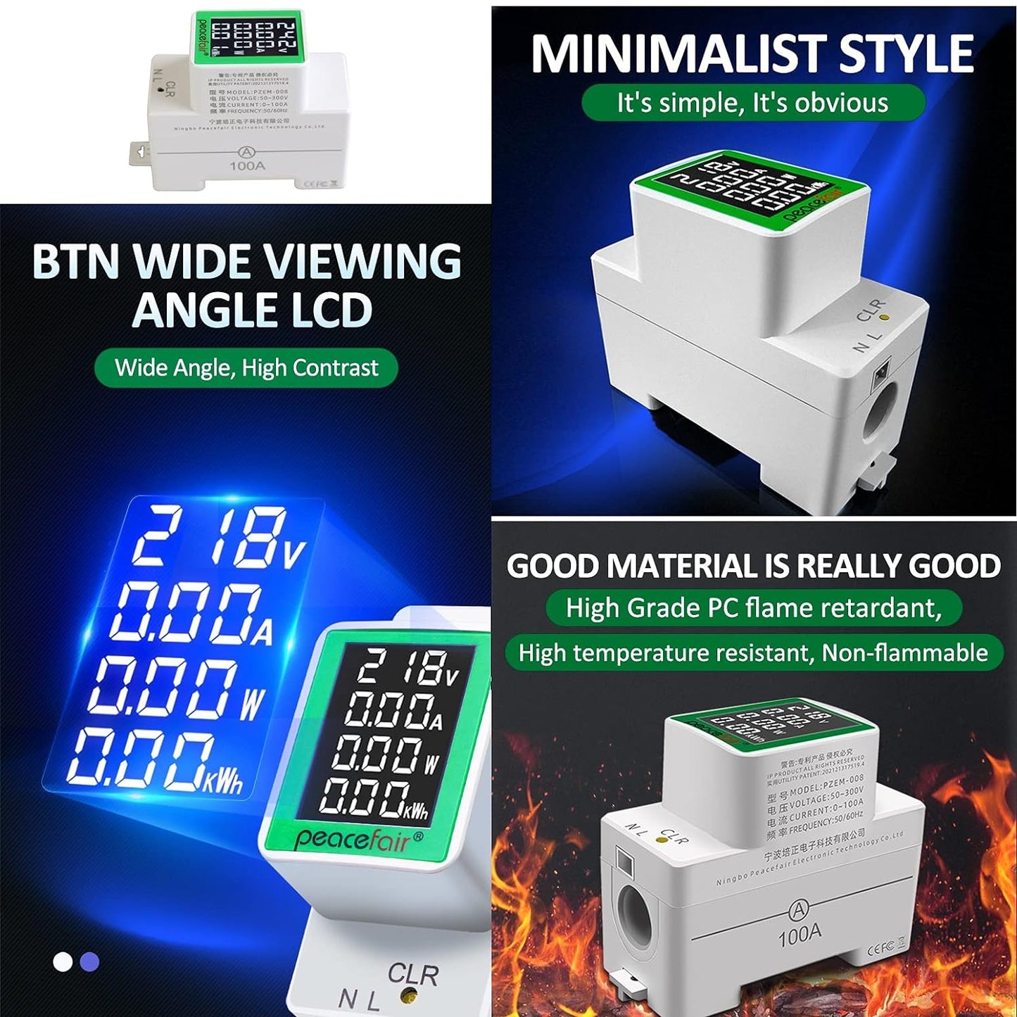1 Stuk Geavanceerde AC Din Rail Energiemeter: Digitale Multimeter & Elektriciteitsverbruik Monitor - AC Voltmeter en Ammeter 50-300V 0-100A met Ingebouwde Stroomtransformator