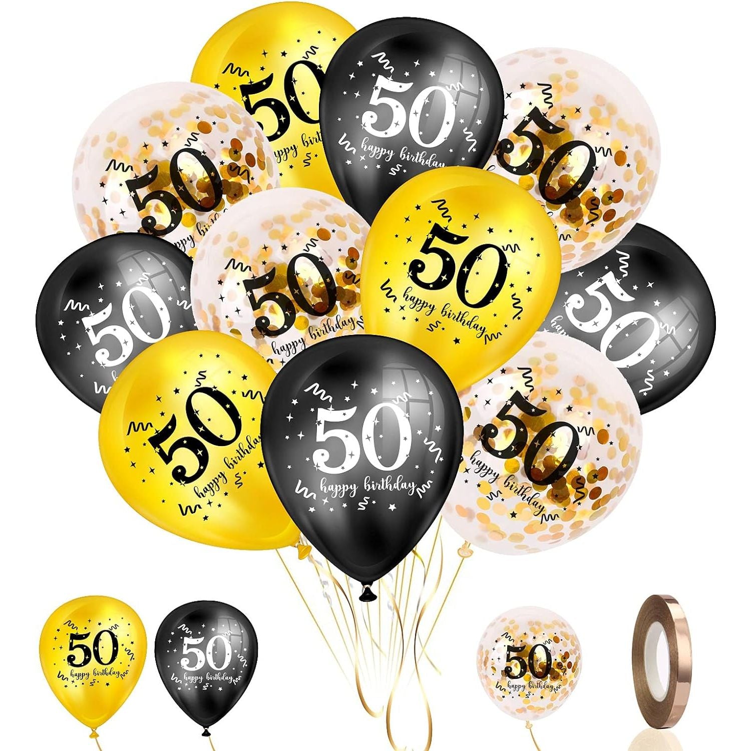 Feestelijke 17/ 21/ 30/ 50ste Verjaardagsballonnen Set - 18 Elegante Stuks in Zwart, Roségoud & Confetti - Ideaal voor Verjaardagsdecoratie van Mannen en Vrouwen - Inclusief Gouden Confetti Ballonnen, Groot Formaat voor een Onvergetelijke Viering