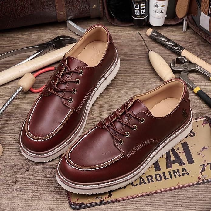 LS-Saint Moc Toe Boots - Maat 43 - Handgemaakte Goodyear Welted Schoenen - Italiaanse Runderhuid - Waterdicht en Ademend - Antislip Rubberen Zool - Stijlvolle Veterlaarzen