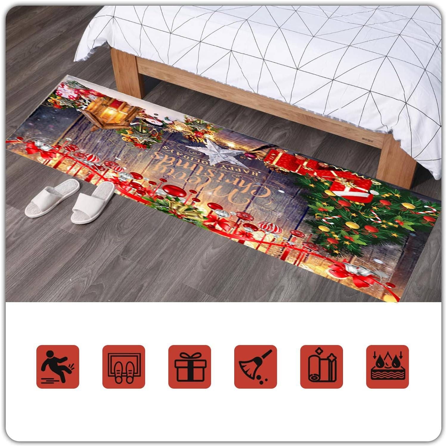 Kerstmat 60x180 cm - 3D Geprinte Antislip Vloermat - Feestelijke Kerstdecoratie voor Woonkamer, Keuken & Badkamer - Duurzaam en Comfortabel