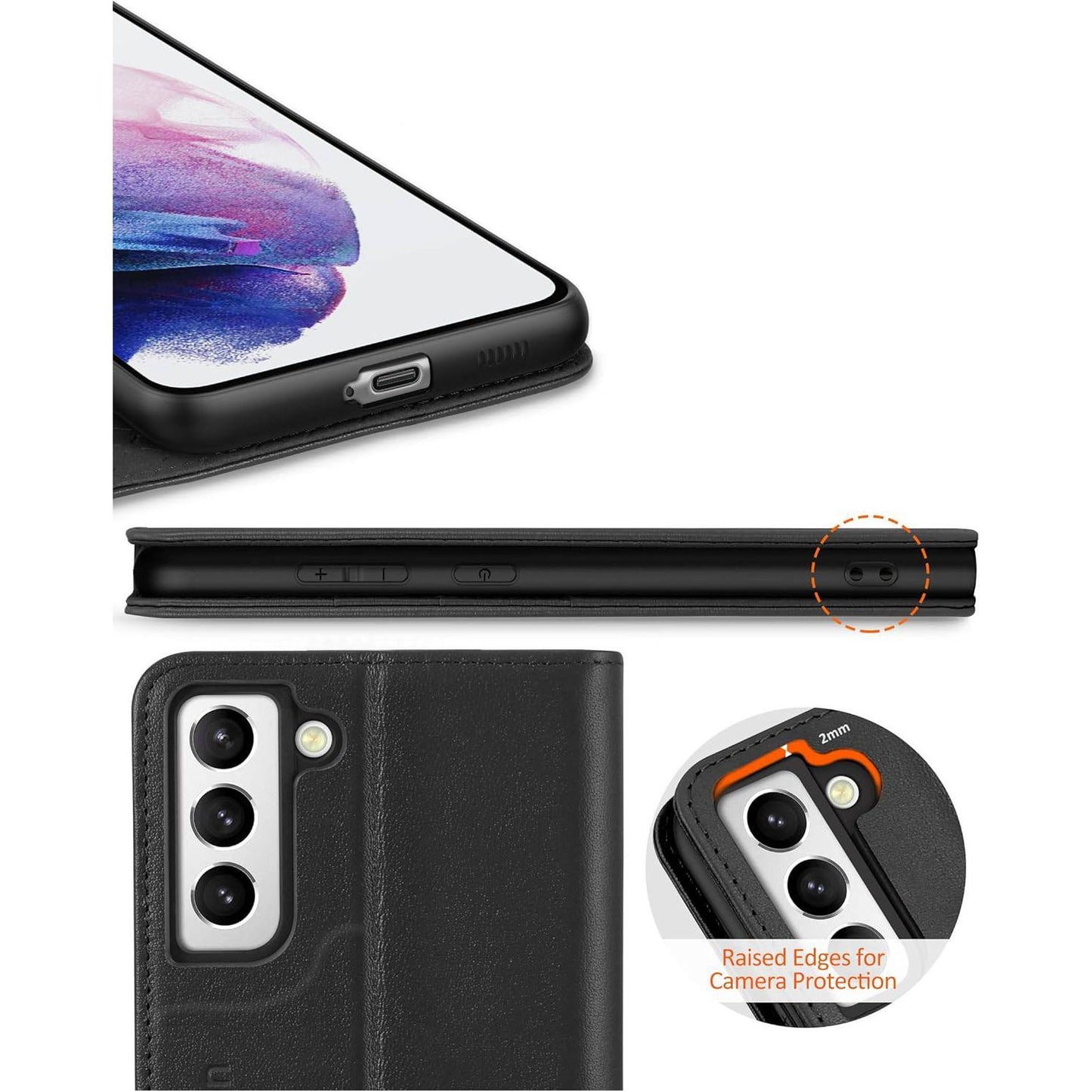 Shieldon - Mobiele Portemonnee Hoesje Galaxy S21 - Echt Lederen RFID Blokkering - Kaartsleuven en Stand - Zwart