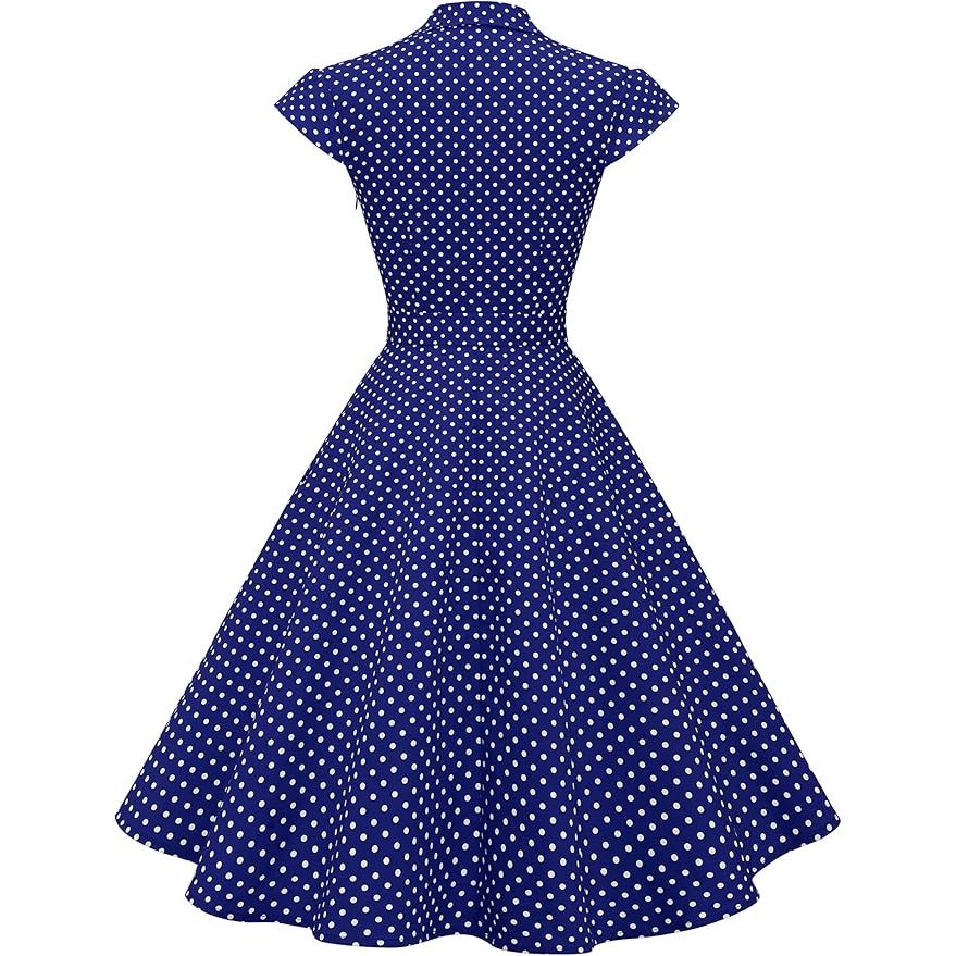 Dames 1950s Retro Swing Jurk – Vintage Rockabilly Stijl – Met Capmouwtjes, V-Hals, Verwijderbare Riem – Elegante A-Lijn Cocktailjurk – Perfect Voor Feestjes, Bruiloften en Formele Gelegenheden - Donker Blauw