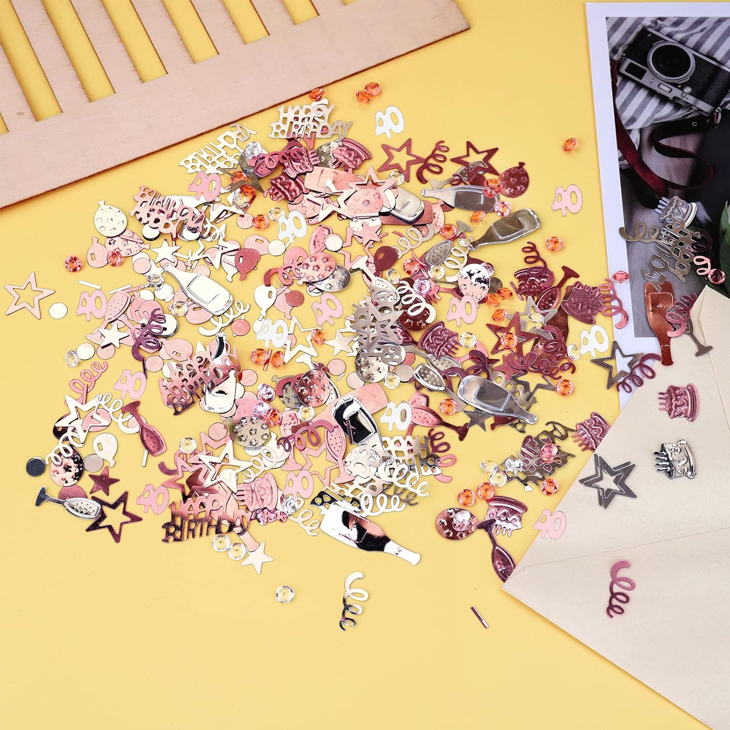 40ste Verjaardag Confetti Set - Schitterend Roségoud & Zilver Thema - Luxe Tafeldecoratie - Unisex Design Geschikt voor Vrouw & Man - Feestelijke Versiering voor Jubileum - Decoratieve Confettimix voor Verjaardagsfeest