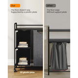 Wasmand met 3 Vakken en 1 Legplank – Wasmand op Wielen – 128 L Capaciteit – Grijs – 74,5x33x102 cm
