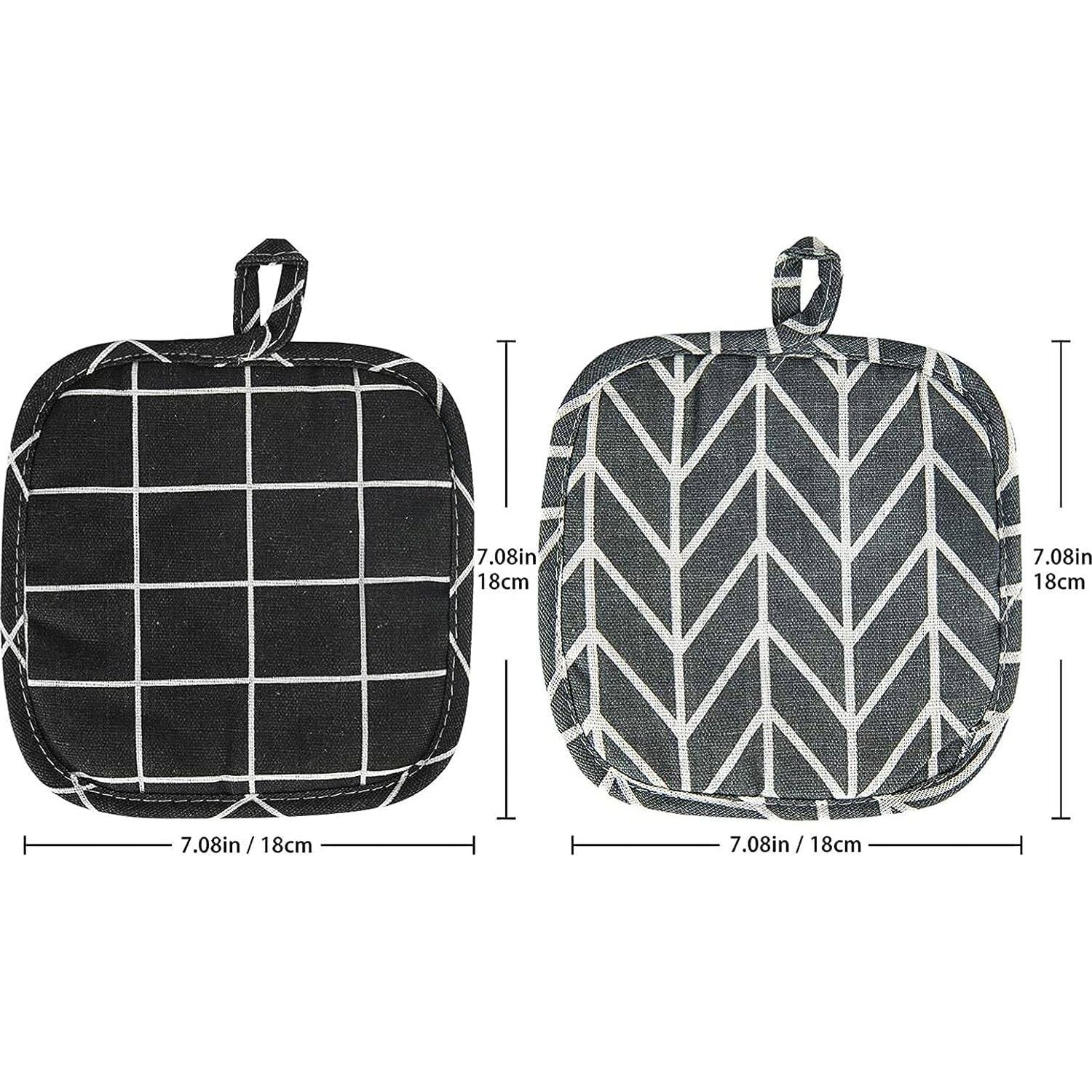 Set van 4 Katoenen Pannenlappen - 18x18cm - Hittebestendige Oven- & Kookhandschoenen - Stijlvolle Keukenaccessoires