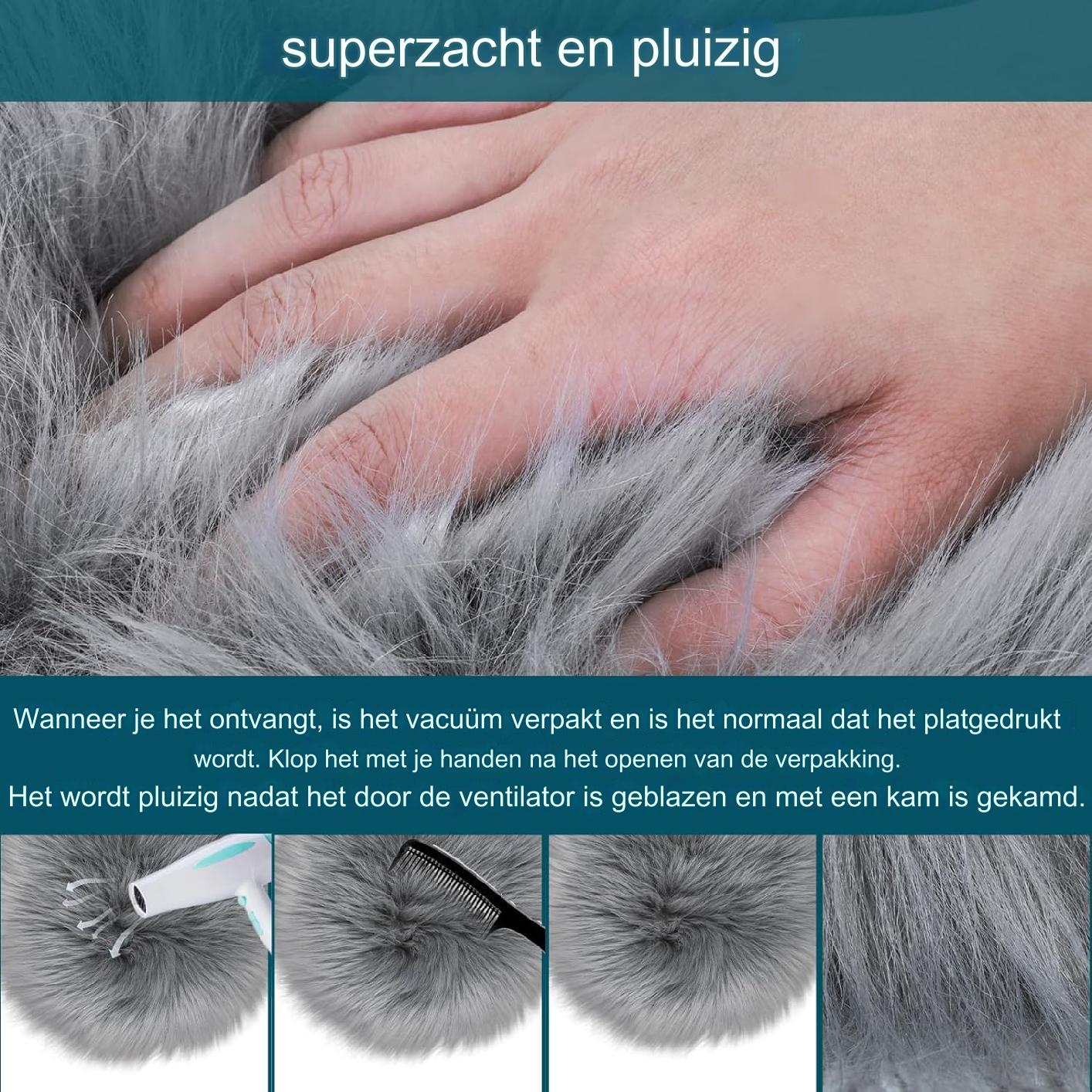 Warme Nep Lamsvacht - Imitatie Schapenvacht Tapijt - 35CM - Nep Bont Zitkussen, Lamsvacht Tapijt, Langharig, Moderne Woonkamer Decoratie, Slaapkamer Decoratie, voor de Bank, Stoel of als Tafeldecoratie, Grijs, 35 cm