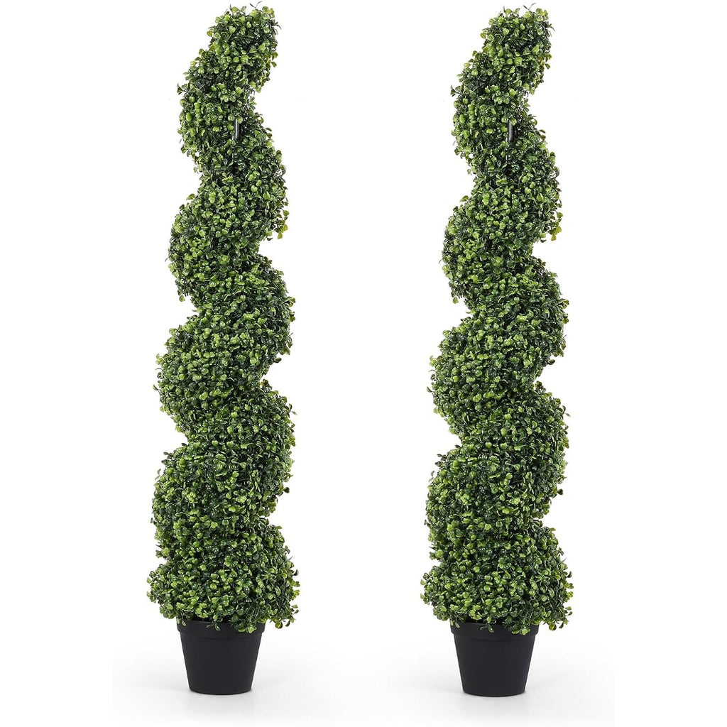 2 Stuks – Kunstplanten Spiraalvorm – 120 cm Nep Buxus Bomen voor Buiten – Kunstmatige Buxus Topiary Set – Twisted Boom voor Tuin Terras Voordeur Balkon – Weerbestendige Decoratieve Buxusplanten – Onderhoudsvrij en UV-Bestendig Groendecor