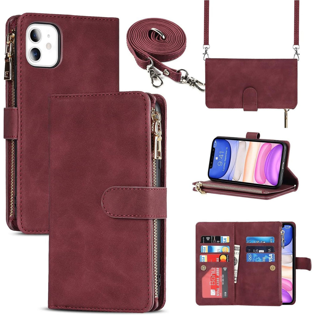 Mobiele Telefoon Ketting iPhone 11 pro Hoesje met Strap - Flip Leren Portemonnee Telefoonhoesje - 9 Kaartsleuven - Magnetische Sluiting - Flip Case Beschermhoes voor iPhone 11 - Handige Flipcase met Band - Wallet Case - Beschermende Telefoonhoes