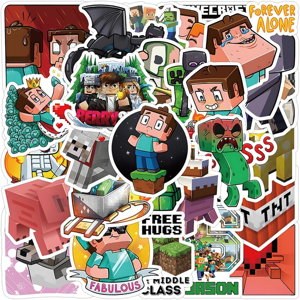 Minecraft Stickerset – 100 Stuks – Waterproof Stickers – Voor Laptop, Skateboard, Gitaar, Koffer, Waterfles en Telefoon – Geschikt Voor Kinderen en Fans van Videogames