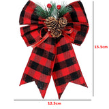 4 Stuks - Kerst Strikken Buffalo Plaid met Denneappels - Binnen- en Buitenversiering - Kerstboom Decoratie - Zwart en Rood -4 Stuks