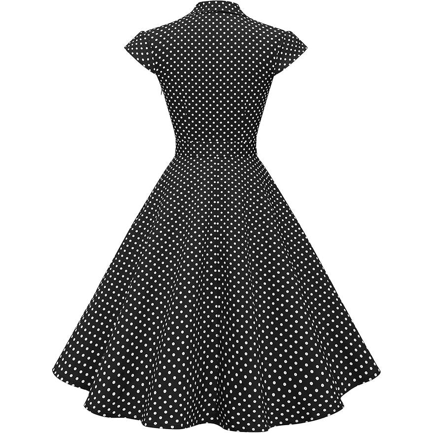 Dames 1950s Retro Swing Jurk – Vintage Rockabilly Stijl – Met Capmouwtjes, V-Hals, Verwijderbare Riem – Elegante A-Lijn Cocktailjurk – Perfect Voor Feestjes, Bruiloften en Formele Gelegenheden - Zwart