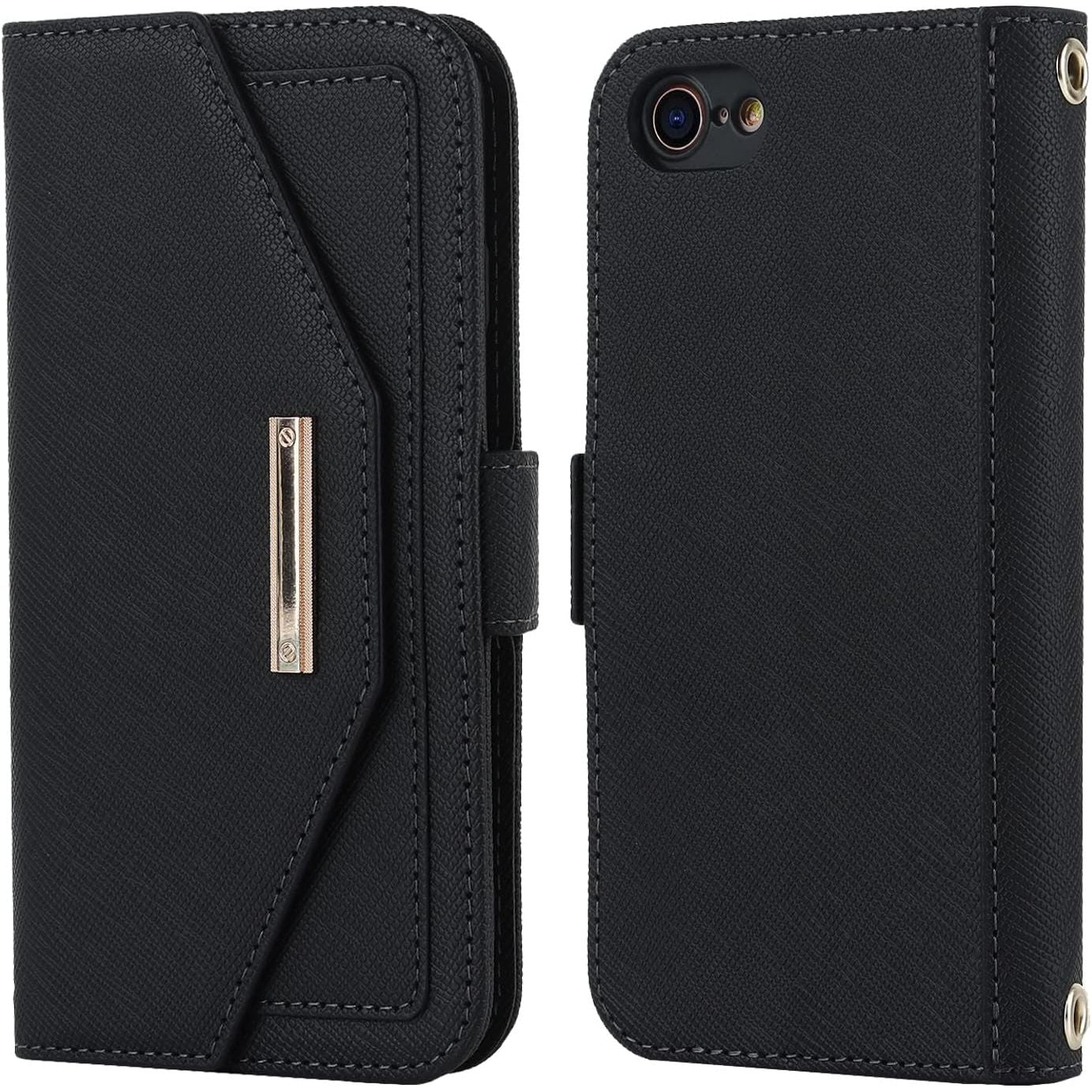 Mobiele Telefoonketting iPhone 7 Plus/8 Plus Hoesje met Riem - Flip Leren Portemonnee Mobiele Telefoon Hoesje - Spiegel - met 5 Kaartsleuven - Magnetische Sluiting - Beschermende Flip Hoes voor iPhone 7 Plus/8 Plus