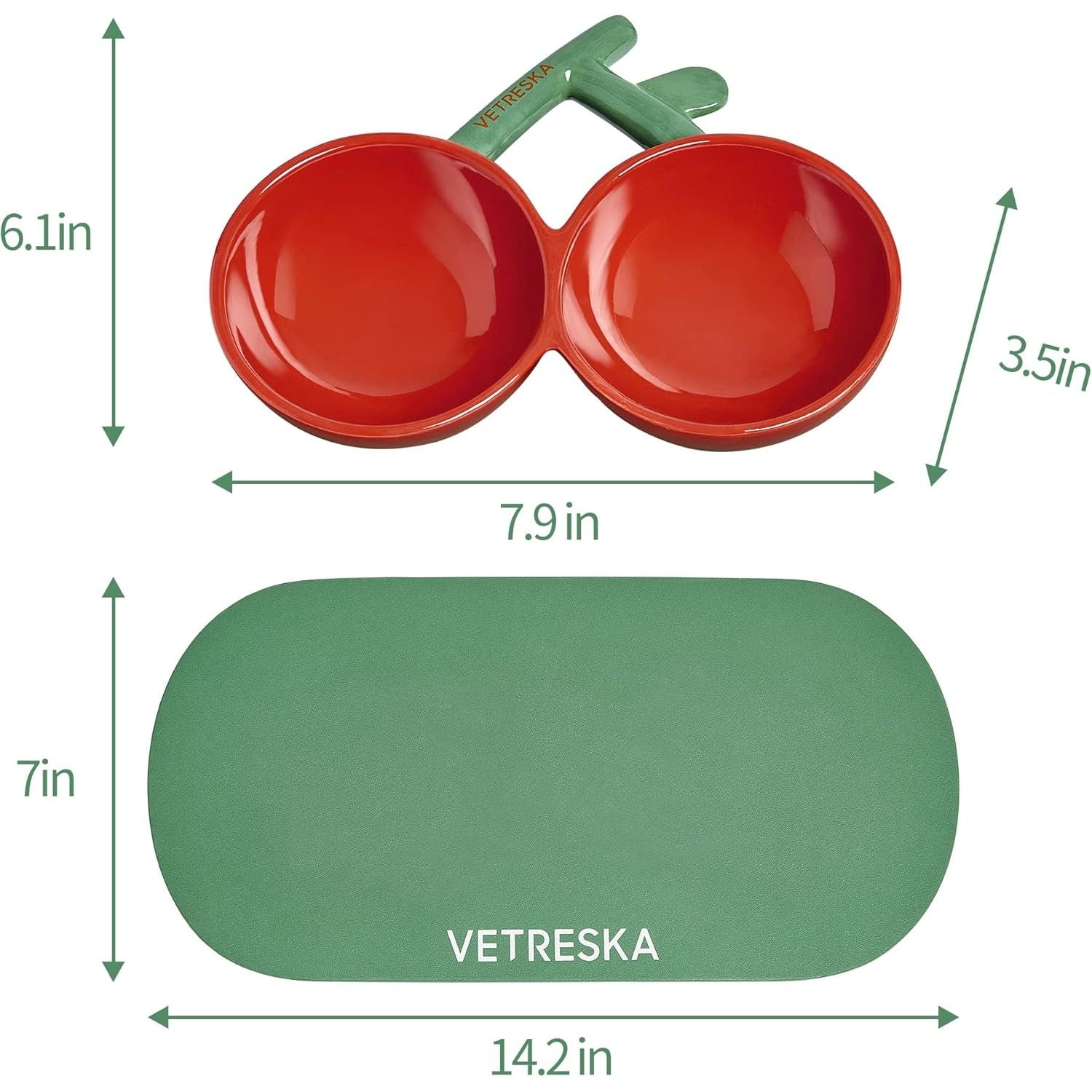 Cherry Kattenvoerbakken Voor Binnenkatten - Keramische Gekantelde Kattenvoerbak Kleine Hondenbakken - Brede Kattenbakken Anti-Geluid Antislip Puppy Eetbak - Anti-Kots Ontwerp - Ergonomisch Ontworpen Om De Wervelkolom Te Beschermen
