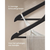 20 Stuks - Zwarte Houten Kledinghangers - Esdoornhout - Sterk en Elegant - Draaibare Haak 360° - Antislip Broeklat - Schuine Schoudervorm - Inclusief Inkepingen - Voor Jassen, Overhemden en Broeken - 44,5 x 23 cm