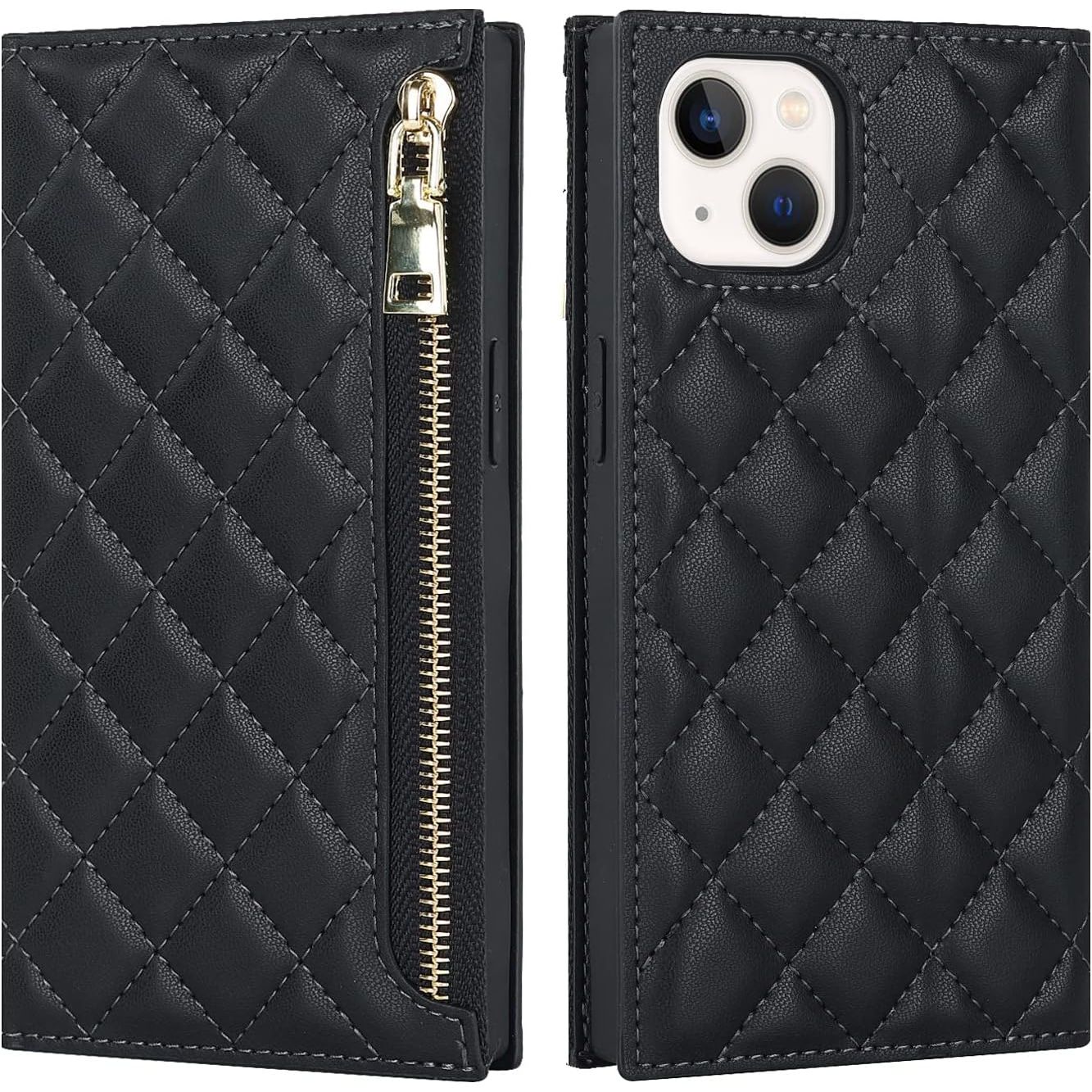 Mobiel Draagbare Telefoon Ketting Hoesje - voor iPhone 13 Mini - Mobiel Hoesje met Band voor iPhone 13 - Flip Lederen Geruit Portemonneehoesje - Met 2 Kaartsleuven en Magnetische Sluiting - Beschermhoes voor iPhone 13 Mini - Reis Hoesje Accessoire