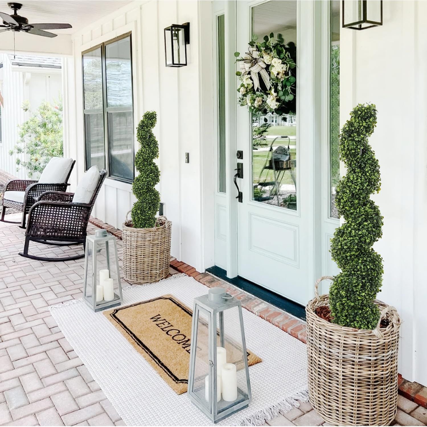 2 Stuks – Kunstplanten Spiraalvorm – 120 cm Nep Buxus Bomen voor Buiten – Kunstmatige Buxus Topiary Set – Twisted Boom voor Tuin Terras Voordeur Balkon – Weerbestendige Decoratieve Buxusplanten – Onderhoudsvrij en UV-Bestendig Groendecor