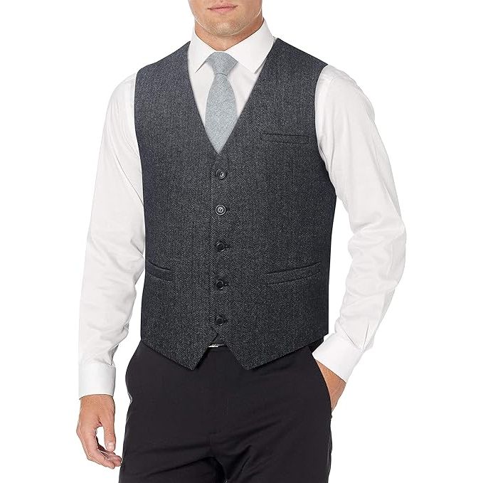 Herenvest - Herringbone Taillevest - Tweed Taillevest - Taillevest met 1 rij knopen - Formeel Kostuumvest voor Heren - Taillevest met Visgraatpatroon - Heren Gilet met 1 Knopenrij - Zakelijk Gilet met Visgraatpatroon
