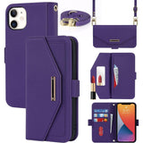 iPhone 12/12 Pro Telefoonketting Hoesje met Riem - Mobiele Telefoonhoes iPhone 12 Pro, Flip Lederen Portemonnee Hoesje, Ingebouwde Spiegel, Met Kaartsleuf, Sterke Magnetische Sluiting - Beschermende Flip Hoes voor iPhone 12/12 Pro