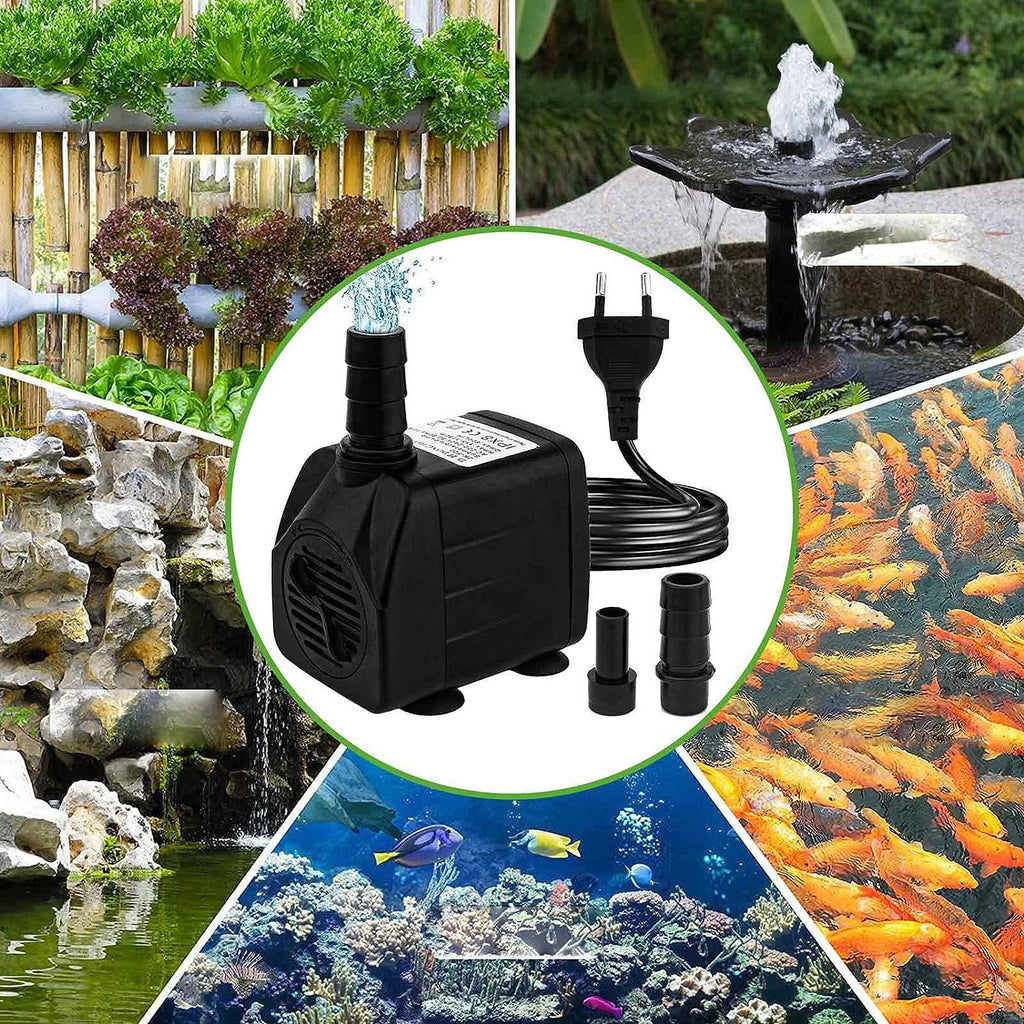 Ultra Stille Mini Waterpomp - 600 l/u, 10W - voor Aquarium, Vijver, Fontein en Hydrocultuur - Inclusief 1.5m Stroomkabel en 2 Sproeikoppen - Waterdicht en Energie-efficiënt