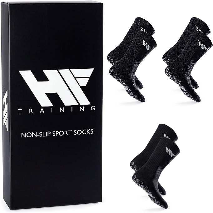 3 Paar - HF Antislip Voetbal- en Sportsokken – Ademende Lange Sokken met Rubberen Noppen – Grip Sokken voor Mannen & Vrouwen – Maat 40-46 – Zwart