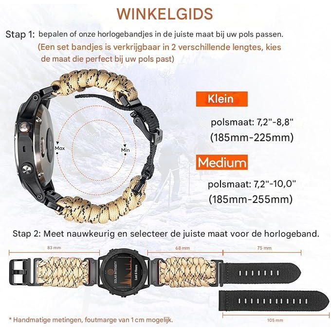 Compatibele 22mm / 26mm Gevlochten Paracord Nylon Horlogeband Voor Garmin – Outdoor Smartwatch Band - Snelsluiting – Geschikt Voor Fenix 7/6/5 Series, Forerunner 955/965/745, MARQ, Epix, Instinct, Quatix, Approach – Heavy Duty Survival Band – Oranje