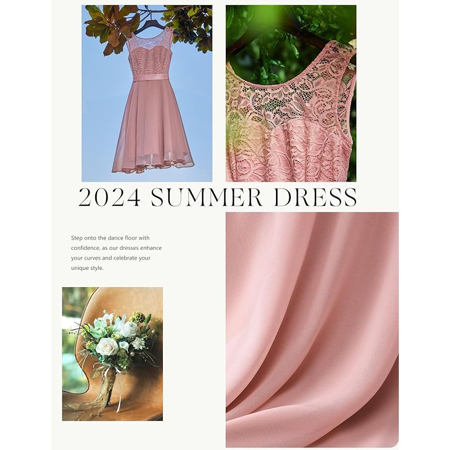Elegante Damesjurk Van Kant En Chiffon – BeryLove Cocktailjurk Tot Op De Knie – Mouwloze Bridesmaid Dress Met V-Hals En Strikceintuur – Voor Feest, Bruiloft, Diner Of Avond – Luchtig, Zacht En Ademend – Transparant Kant Op Rug En Schouders