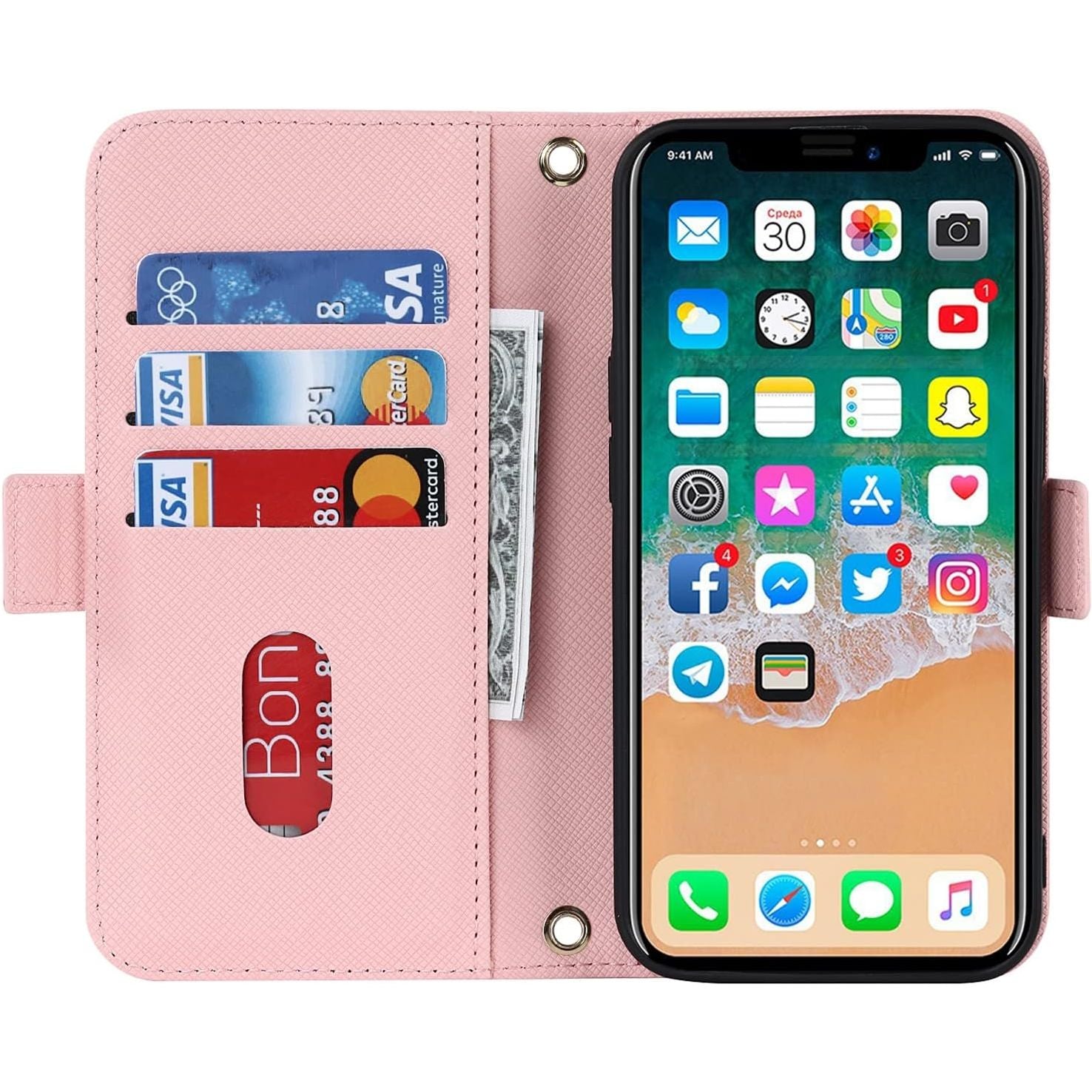 Veelzijdige portemonnee voor iPhone Xs/iPhone X hoesje met verstelbare nekband - Creditcardhouder - 5.8