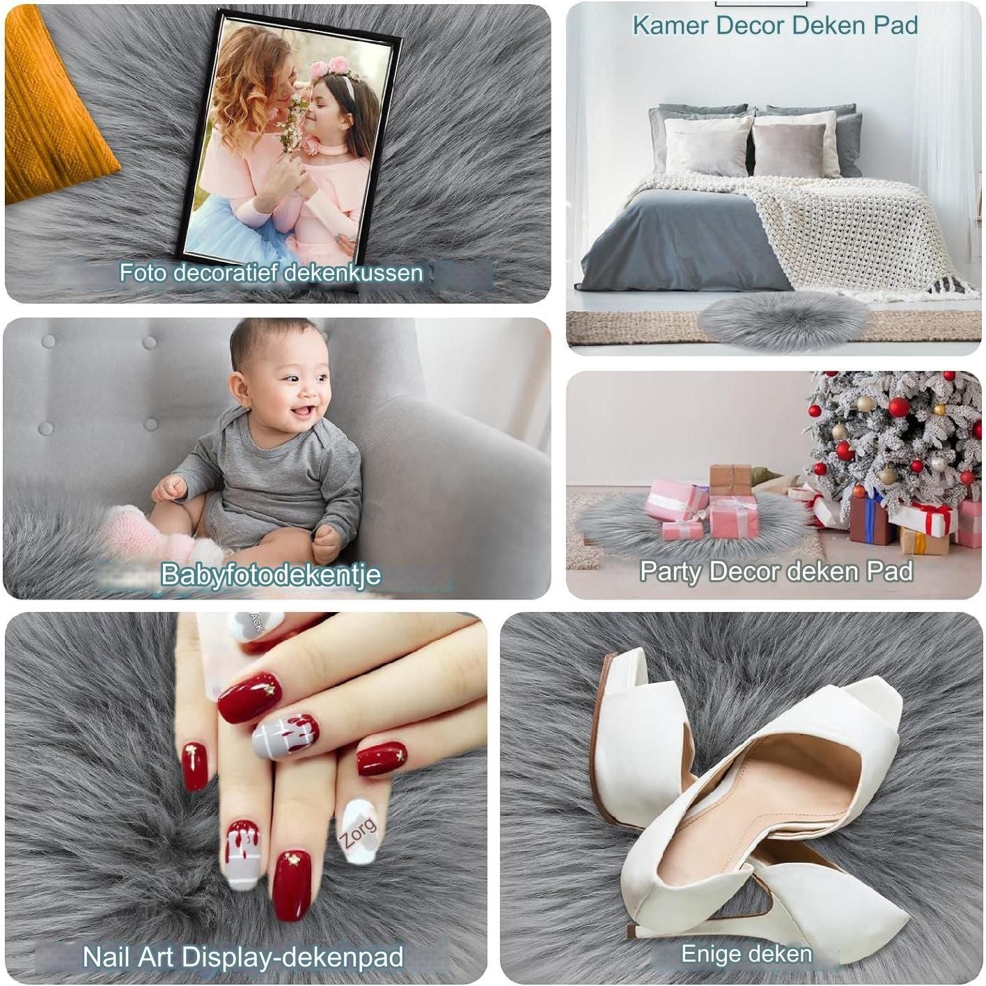 Warme Nep Lamsvacht - Imitatie Schapenvacht Tapijt - 35CM - Nep Bont Zitkussen, Lamsvacht Tapijt, Langharig, Moderne Woonkamer Decoratie, Slaapkamer Decoratie, voor de Bank, Stoel of als Tafeldecoratie, Grijs, 35 cm