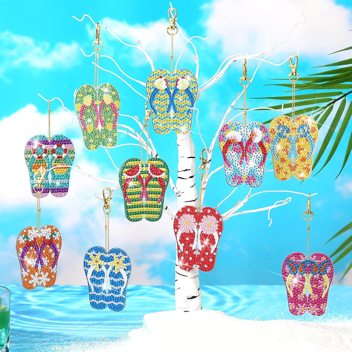 12-Stuks - Zomerse Slippers Diamond Painting Sleutelhangers - DIY Diamantschilderij Kit - Sleutelhanger Ornamenten - Kleurrijke Sleutelhanger Decoraties - Perfect voor Feestjes en Thuisdecoratie - Met Accessoires