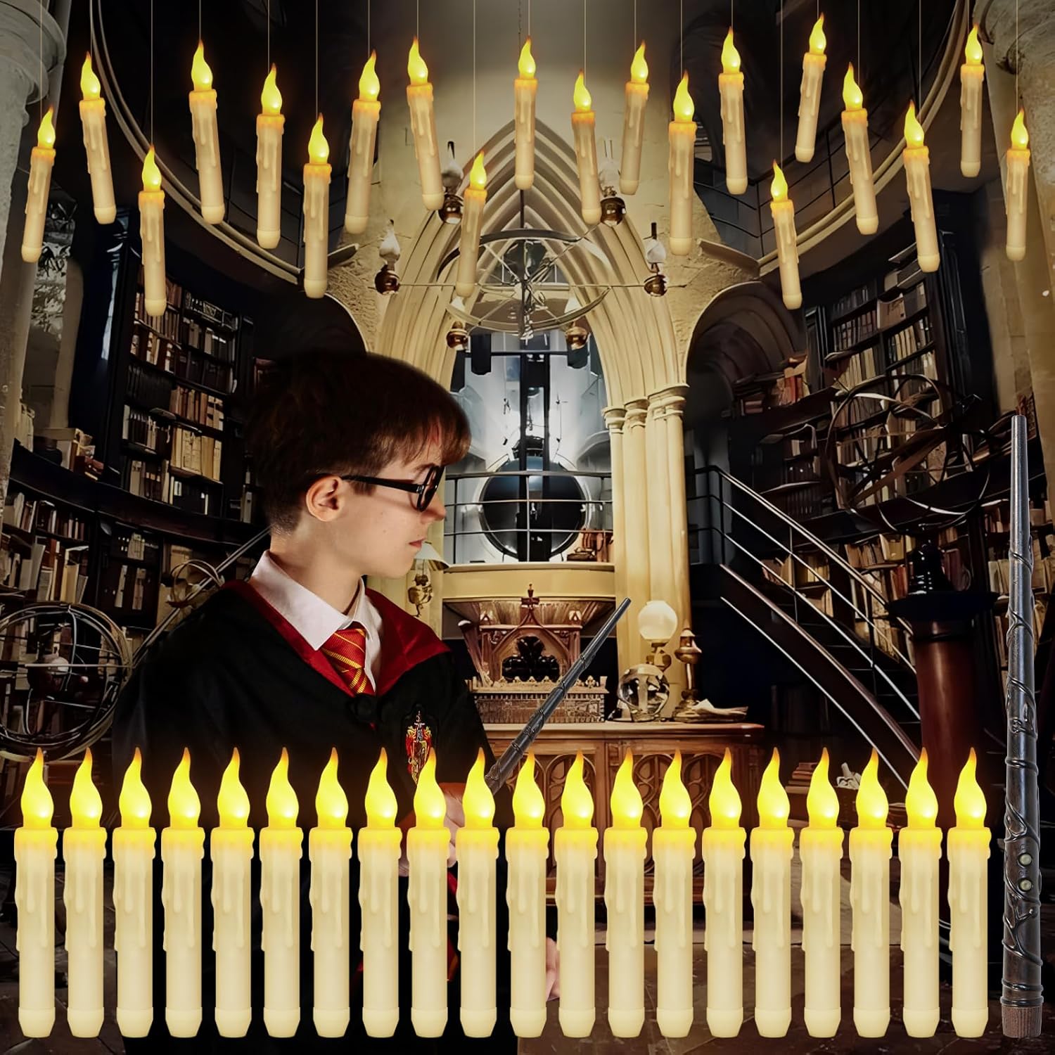 Zwevende LED Kaarsen - 20  Stuks - Met Magische Toverstok Afstandsbediening - Flickerend Warm Licht - Flameloos - Voor Harry Potter Feest, Kerst, Halloween, Bruiloft & Kamerdecoratie