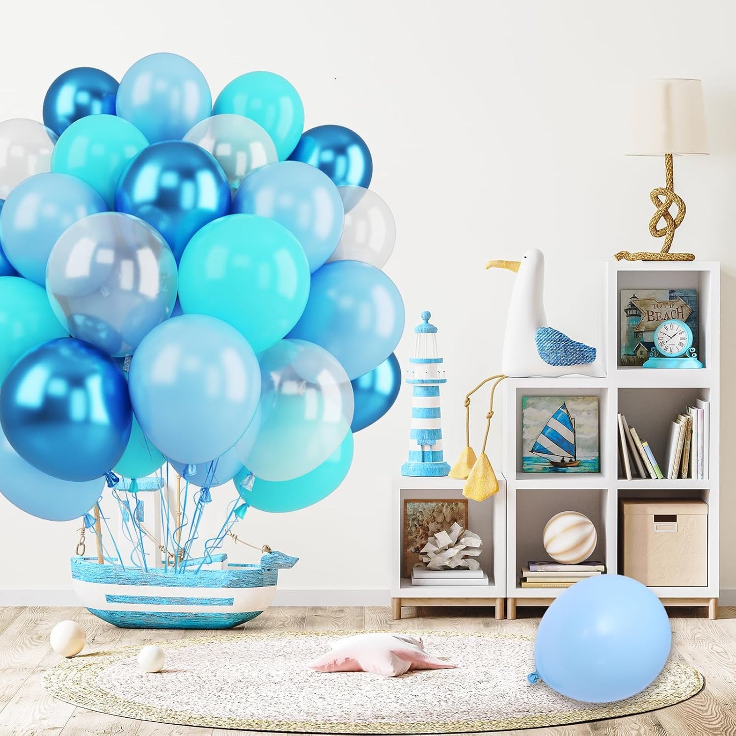 Set van 60 stuks blauwgroene ballonnen - 12 inch ballonnen met oceaanthema met lint - Perfect voor verjaardagen, babyshowers, onderwater- en oceaanfeestdecoraties - Inclusief pastelkleurige, metallic en transparante latexballonnen