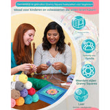 Complete Beginners Haakset - Crochet Set - Granny Squares Crochet Kit - 6 Stijlen Bloem Motieven - Inclusief 10 Kleuren Garen, Ergonomische Haaknaalden, Accessoires en Handleiding - Leer Haakvaardigheden