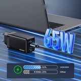 65W - Krachtige - USB-C Snellader met GaN-Technologie en 140W Type-C Kabel - 3-Poorts PD3.0 Oplader - Compatibel met iPhone 15/14/13/12, iPad Pro, Air, Galaxy S