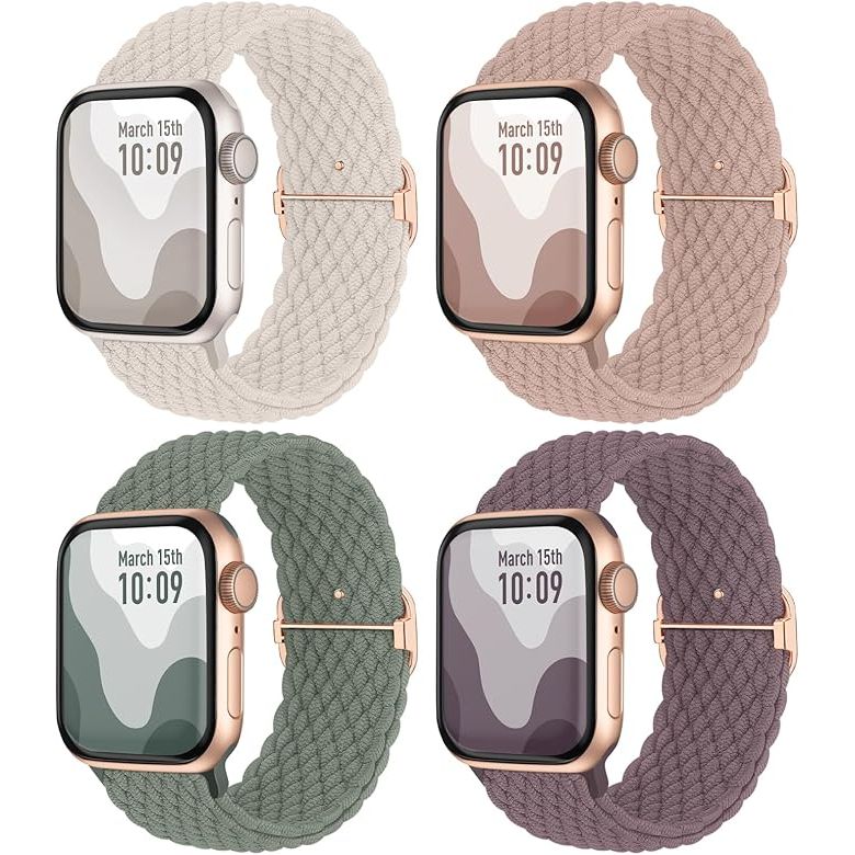 4 Stuks - Gevlochten Nylon Apple Watch Bandjes - Vervangingsband - Compatibel met Apple Watch 38 mm 40 mm 41 mm - iWatch SE Series 9 8 7 6 5 4 3 2 - Nylon Sportband voor Dames en Heren