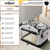 Opvouwbare Honden Transportbox 70 x 52 x 52 cm - Draagtas voor Hond of Kat - Stoffen Reistas met Stalen Frame - Dierentransporttas met 3 Deuren en 2 Ramen - Incl. TPE Lekbak en Accessoiretas - Grijze Vouwbare Draagbox voor Auto of Thuis
