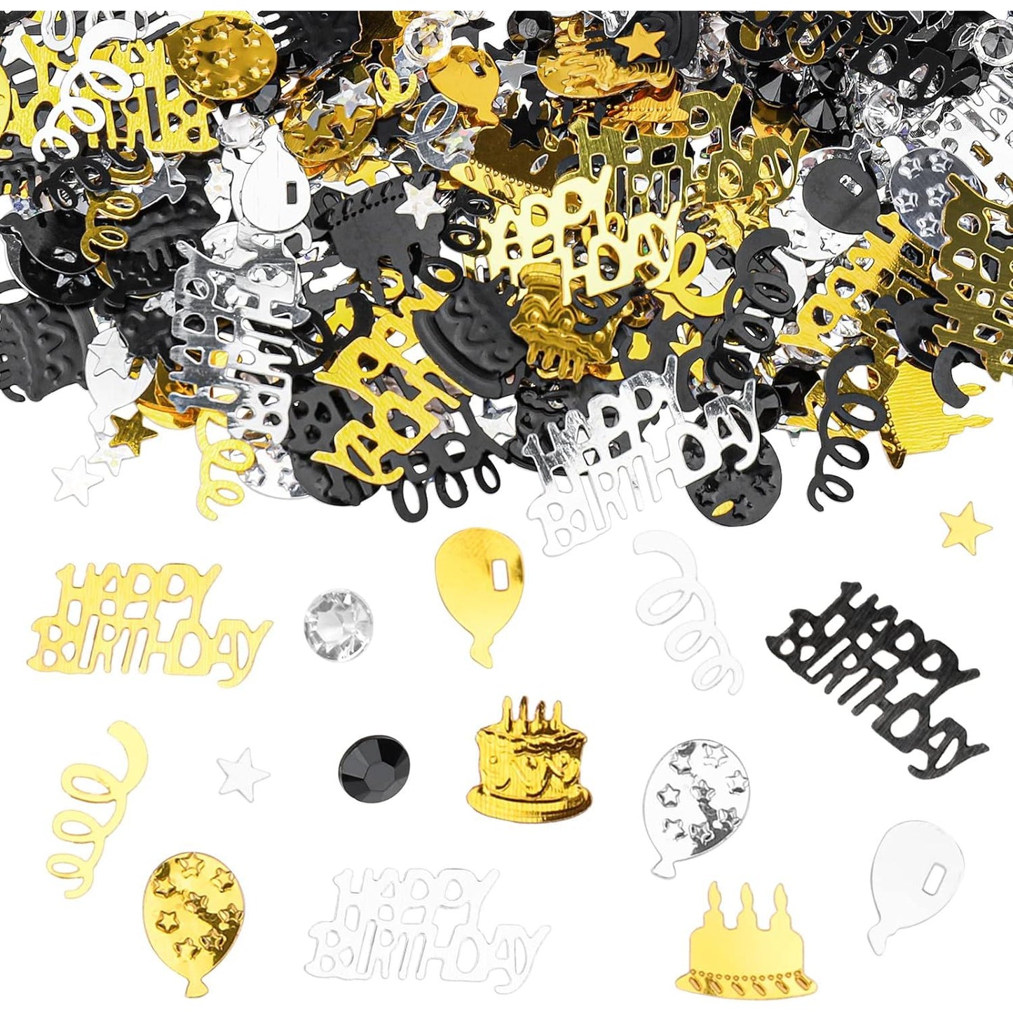 60-Delige Set Feestelijke Tafeldecoratie - Verjaardag Confetti Tafelversiering - Feestelijke Confetti Servetten voor Verjaardagen - Gouden Verjaardag Confetti voor Mannen en Vrouwen - Zwart-Gouden Slingers voor Verjaardagen en Jubilea