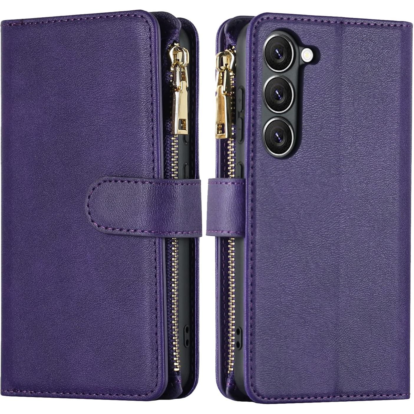 mobiele telefoonketting voor Samsung S23 - hoes met riem - mobiele telefoonhoes voor Samsung S23 - flip lederen portemonnee hoes - 9 kaartsleuven - magnetische sluiting - beschermhoes - flip case - telefoonhoesje voor Samsung S23