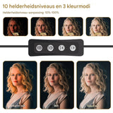 2 Delig LED Fotografie Lampen - Instelbare Foto Verlichting - Verstelbare USB Videolamp - Live Streaming &amp; Fotografie - 15W LED Paneel - 3 Kleurtemperaturen - Inclusief Metalen Statief en Kleurenfilters