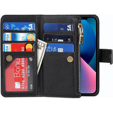 iPhone 13 Mini Hoesje Met Lanyard - iPhone 13 Mini Case - Flip Wallet Lederen Hoes - 9 Kaartsleuven - Dubbele Magnetische Sluiting - Beschermende Cover Voor iPhone 13 Mini - Zwart - Shockproof TPU Beschermhoes