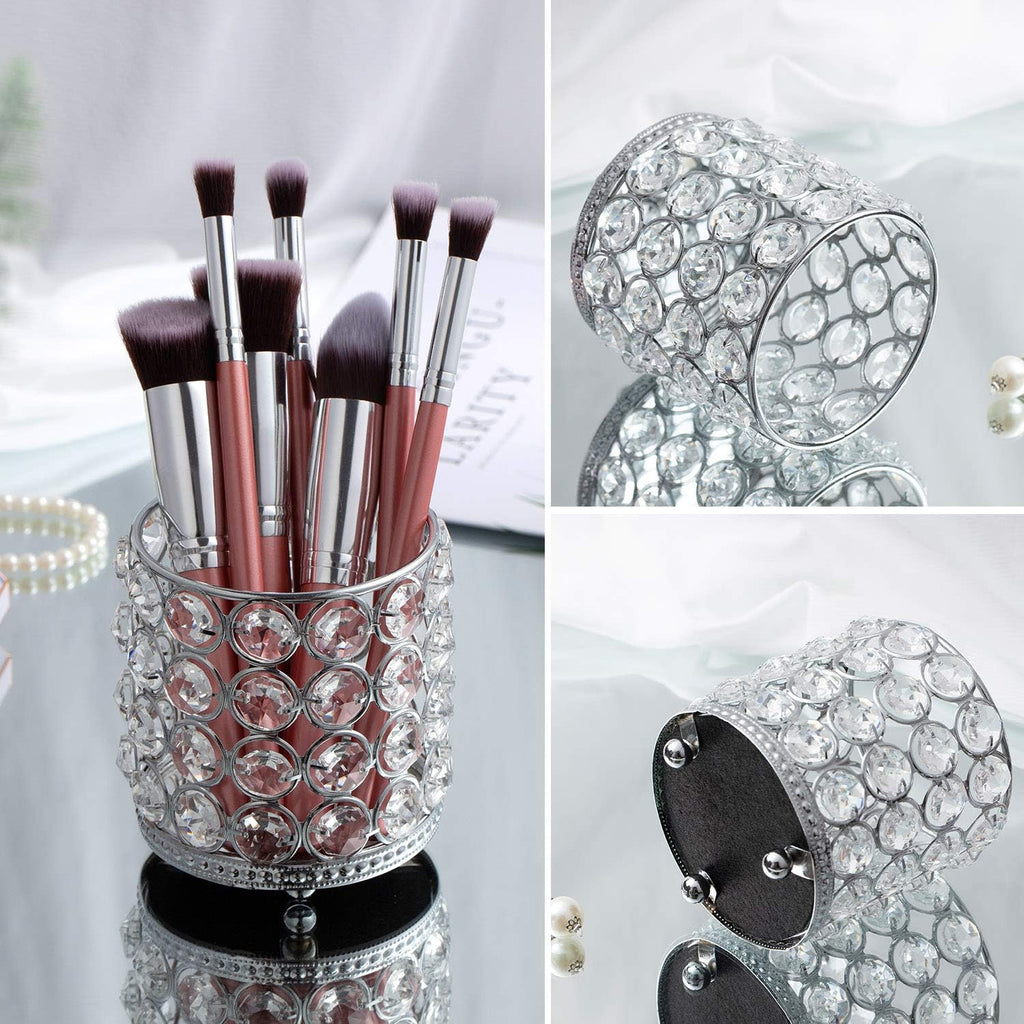 Retro Glazen Make-up Organizer - Elegant en Multifunctioneel - Kristallen Kaarshouder - Luxe Tafeldecoratie voor Bruiloften en Thuis - Zilver