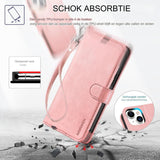 Hoesje voor iPhone 14/13 (6.1¨) - Flip Portemonnee Hoesje van PU Leer met Polsband, RFID Blokkering, Kaartsleuven, Schokbestendig TPU, Kijkstandaard, Magnetische Folio Cover voor Dames en Heren, Roségoud