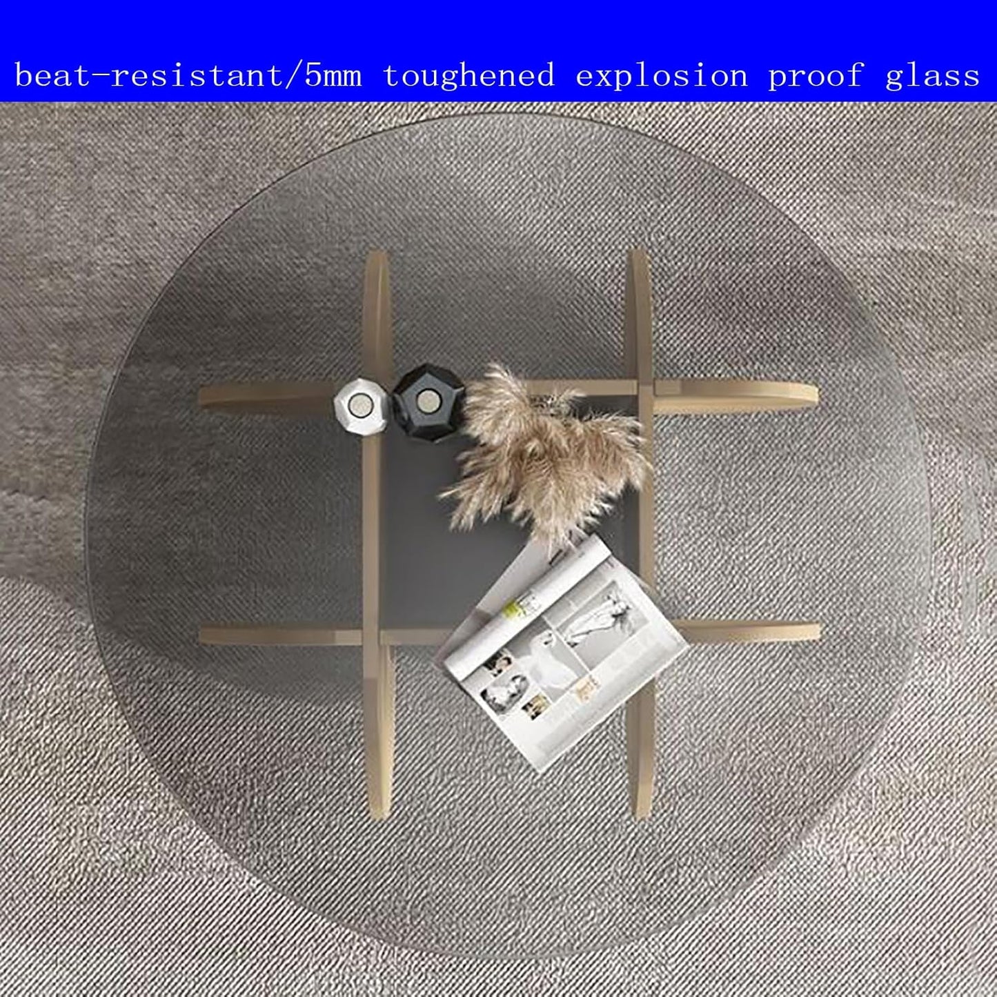 Ronde Salontafel met Glazen Blad en Massief Houten Onderstel - Ø 80 × 40 cm – Moderne Centrale Tafel voor Woonkamer of Terras – Bijzettafel van Gehard Glas