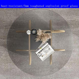 Ronde Salontafel met Glazen Blad en Massief Houten Onderstel - Ø 80 × 40 cm – Moderne Centrale Tafel voor Woonkamer of Terras – Bijzettafel van Gehard Glas