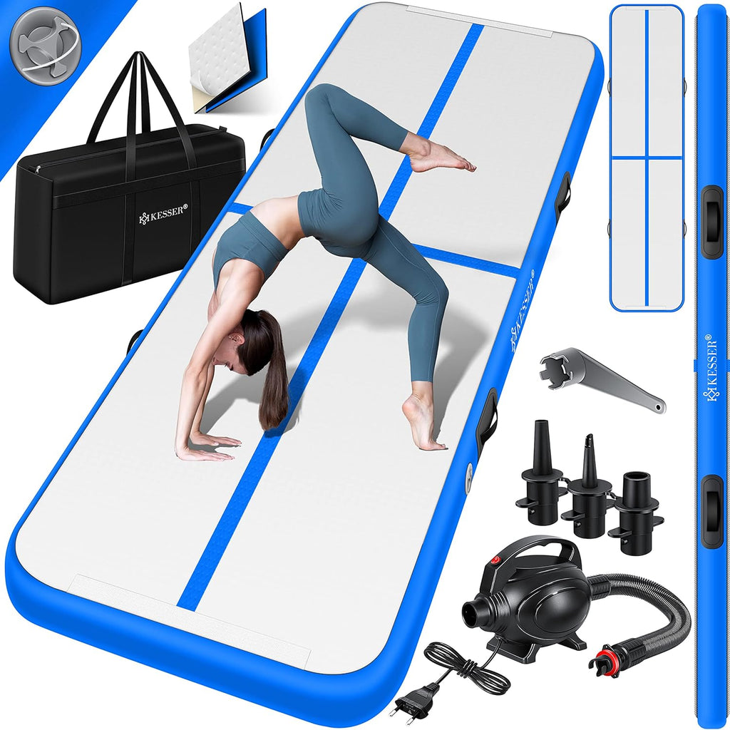 KESSER® Opblaasbare Turnmat - Airtrack Gymnastiekmat - Inclusief Elektrische Luchtpomp en Draagtas - Fitnessmat, Yogamat, Trainingsmat voor Binnen en Buiten - 0,9 mm PVC Dubbelwandig - Antislip en Waterdicht